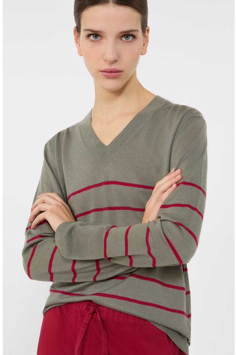 Dolmen Placed Stripe Wool & Cashmere Sweater, Alternate, color, HORN GREY GREEN