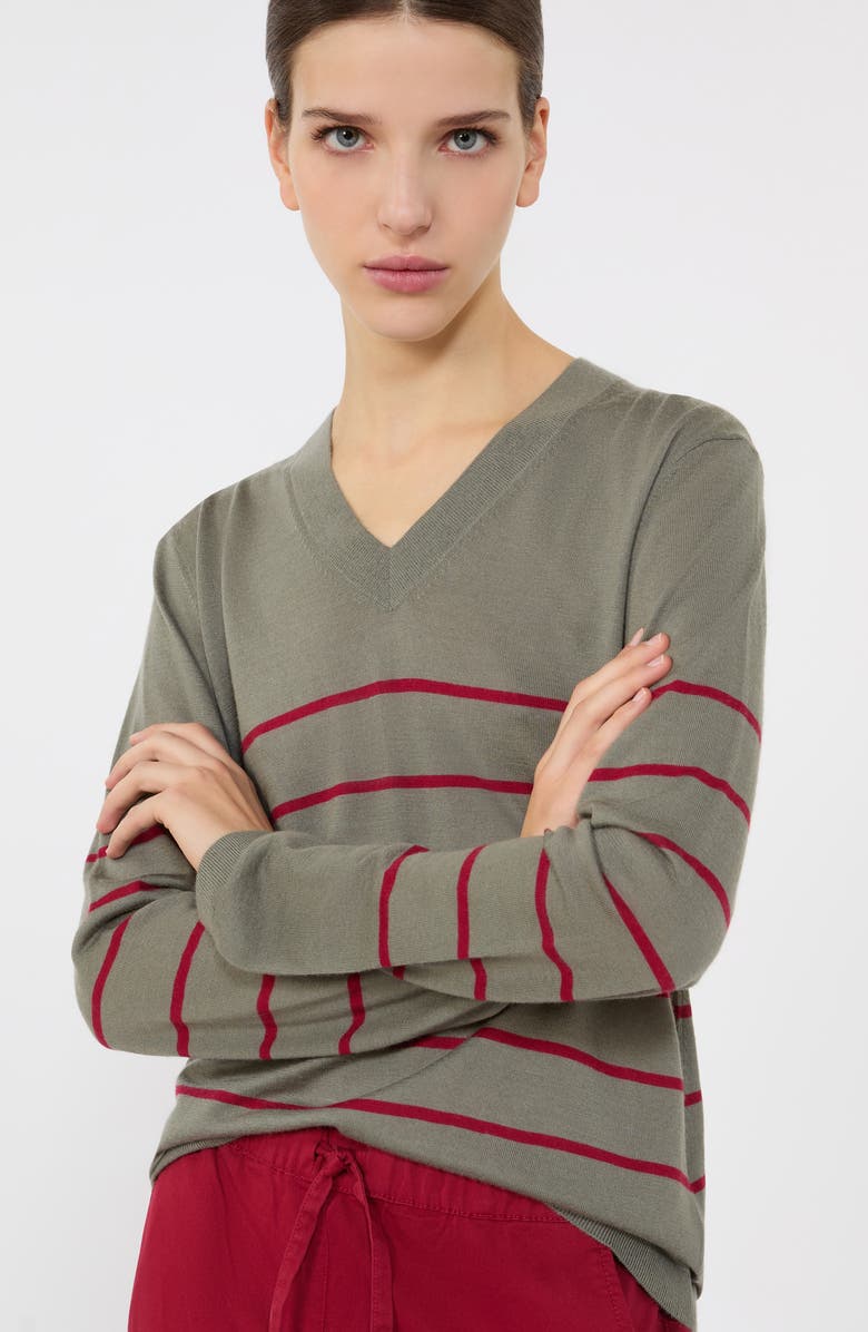 MM by Max Mara Dolmen Placed Stripe Wool & Cashmere Sweater, Alternate, color, Horn Grey Green