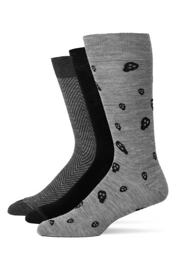 Lorenzo Uomo Assorted 3-pack Wool Blend Crew Socks In Gray
