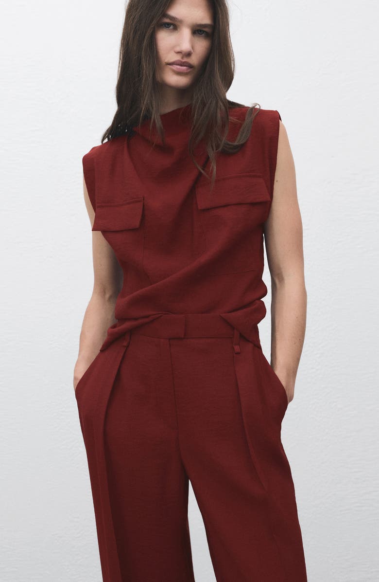 MANGO Pleated Straight Fit Pants, Alternate, color, Medium Red