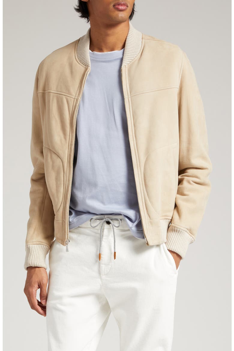 Genuine Shearling Bomber Jacket, Main, color, SAND