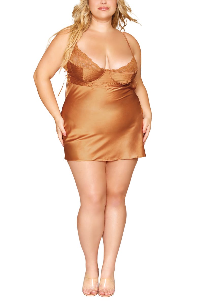Dreamgirl Underwire Satin Chemise, Alternate, color, 