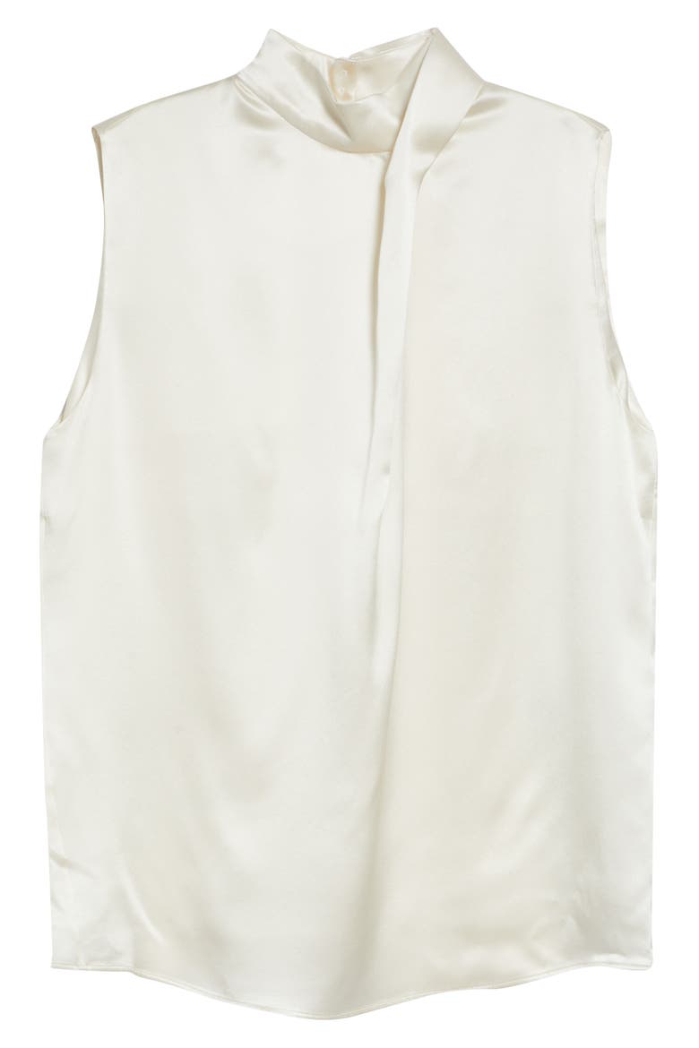 Twist Mock Neck Sleeveless Silk Satin Top, Alternate, color, IVORY