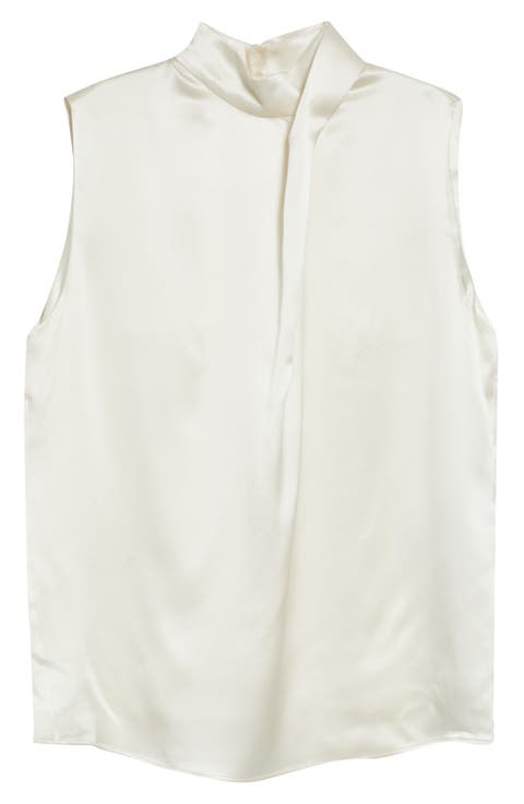 Twist Mock Neck Sleeveless Silk Satin Top