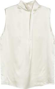 Eleventy Twist Mock Neck Sleeveless Silk Satin Top