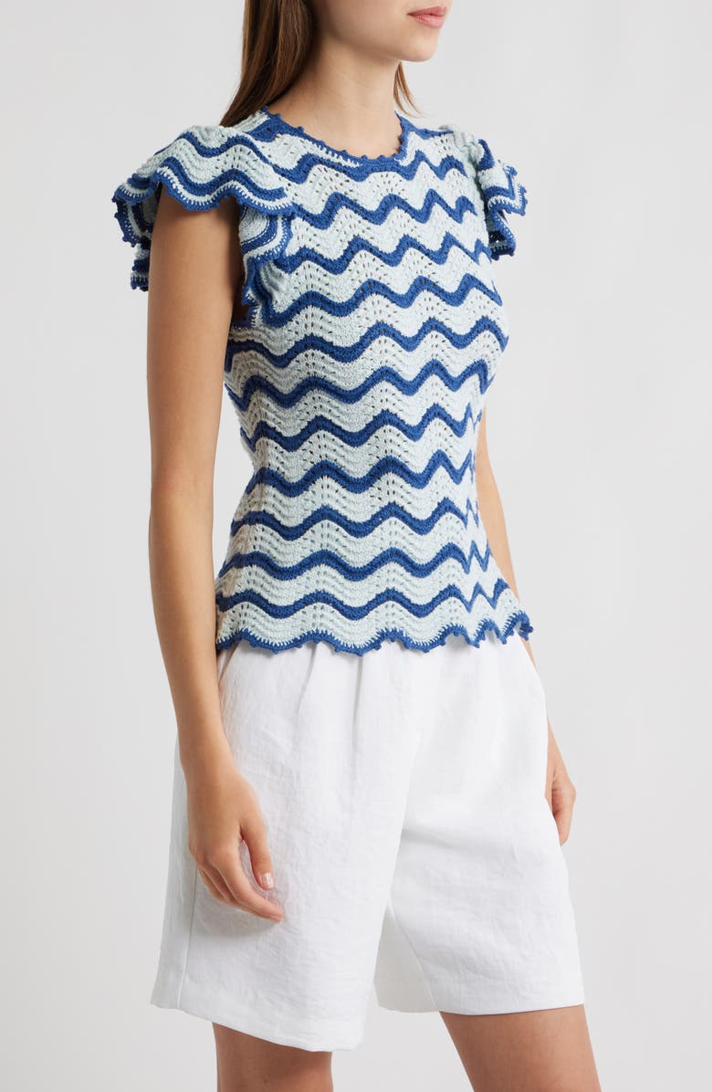 Rails Coen Ruffle Sleeve Peplum Sweater, Alternate, color, Azure Scallop