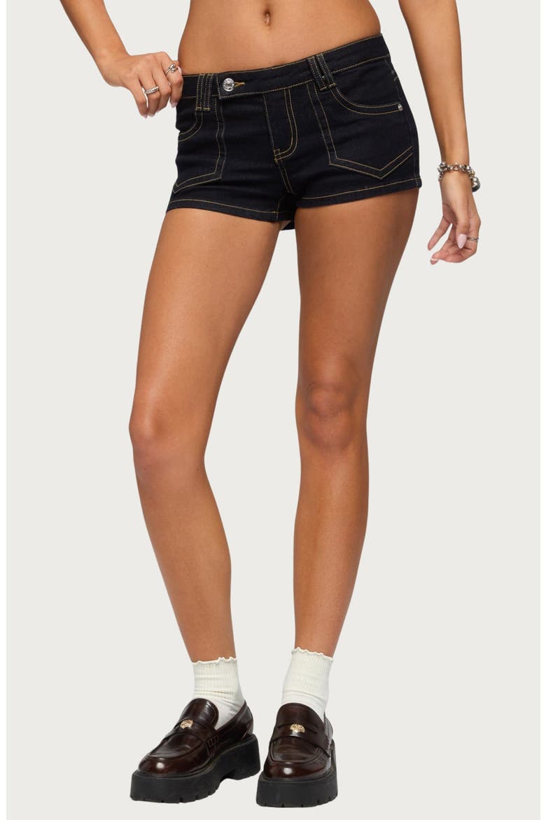 Quinne Contrast Stitch Denim Shorts, Main, color, BLUE