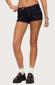 EDIKTED Quinne Contrast Stitch Denim Shorts