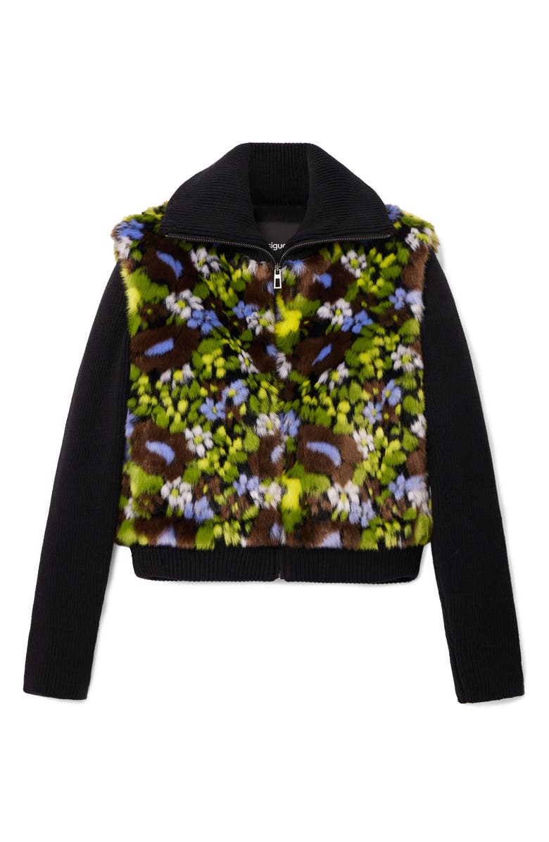 Desigual Lyon Faux Fur Mixed Media Knit Jacket, Alternate, color, 