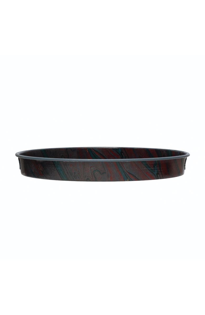 Storied Home Metal Tray with Marbled Pattern, Main, color, Black