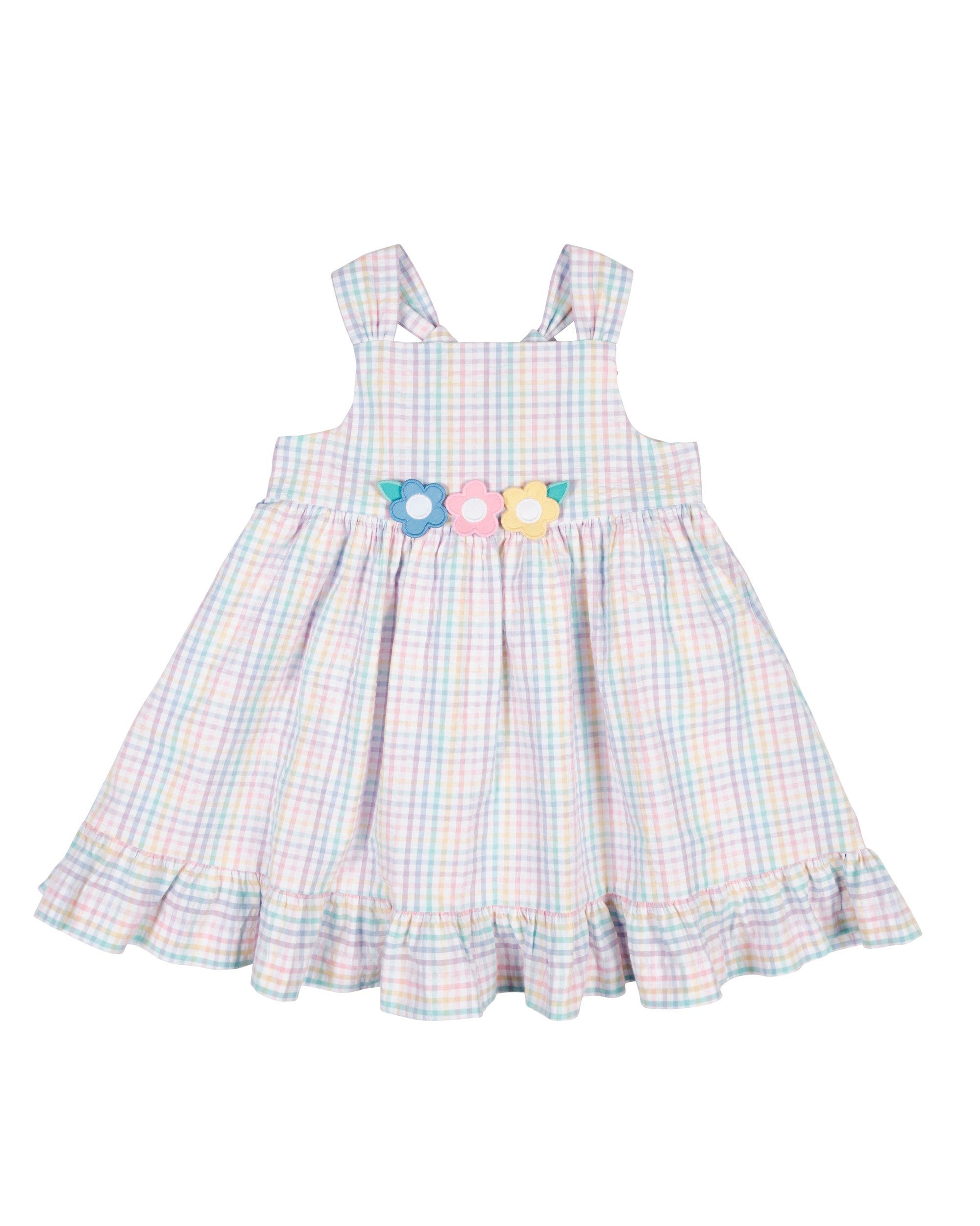Florence Eiseman Babies'  Plaid Seersucker Dress With Flowers In Gray