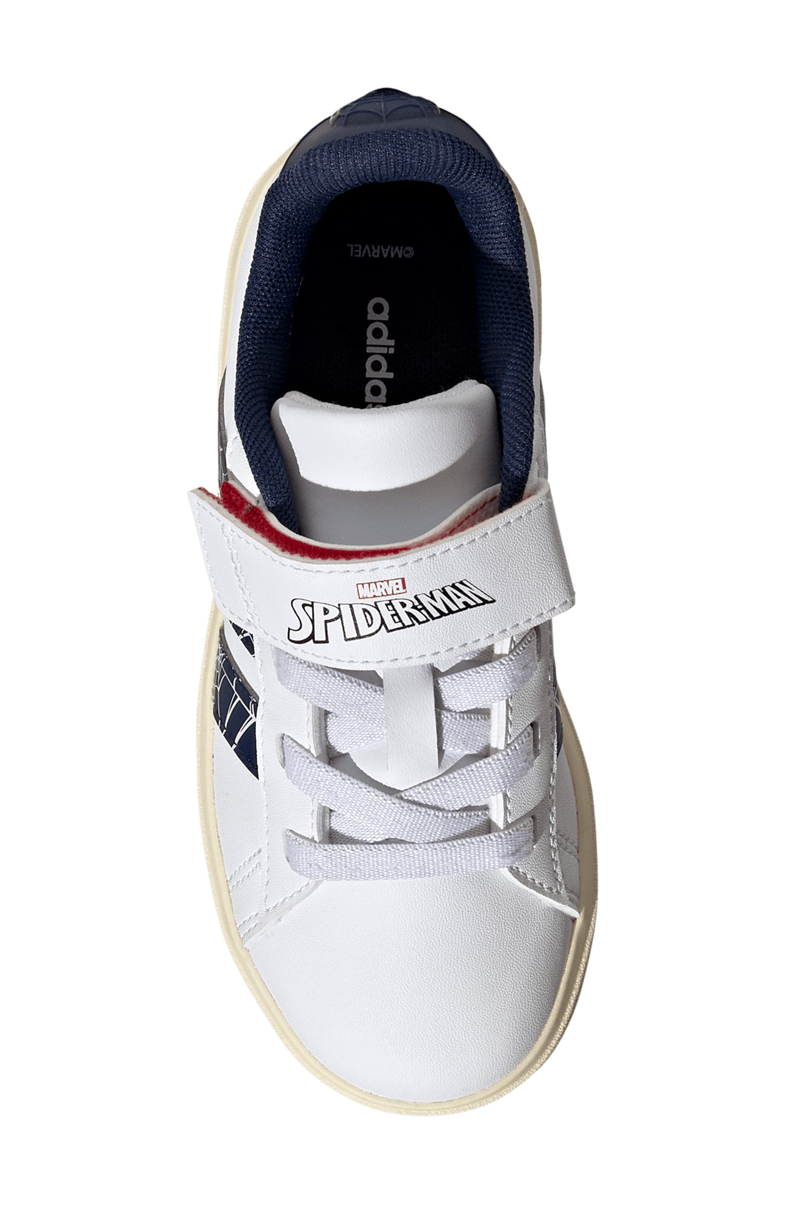 Kids' Grand Court Spider-Man Sneaker, Alternate, color, WHITE/ DARK BLUE/ VANILLA