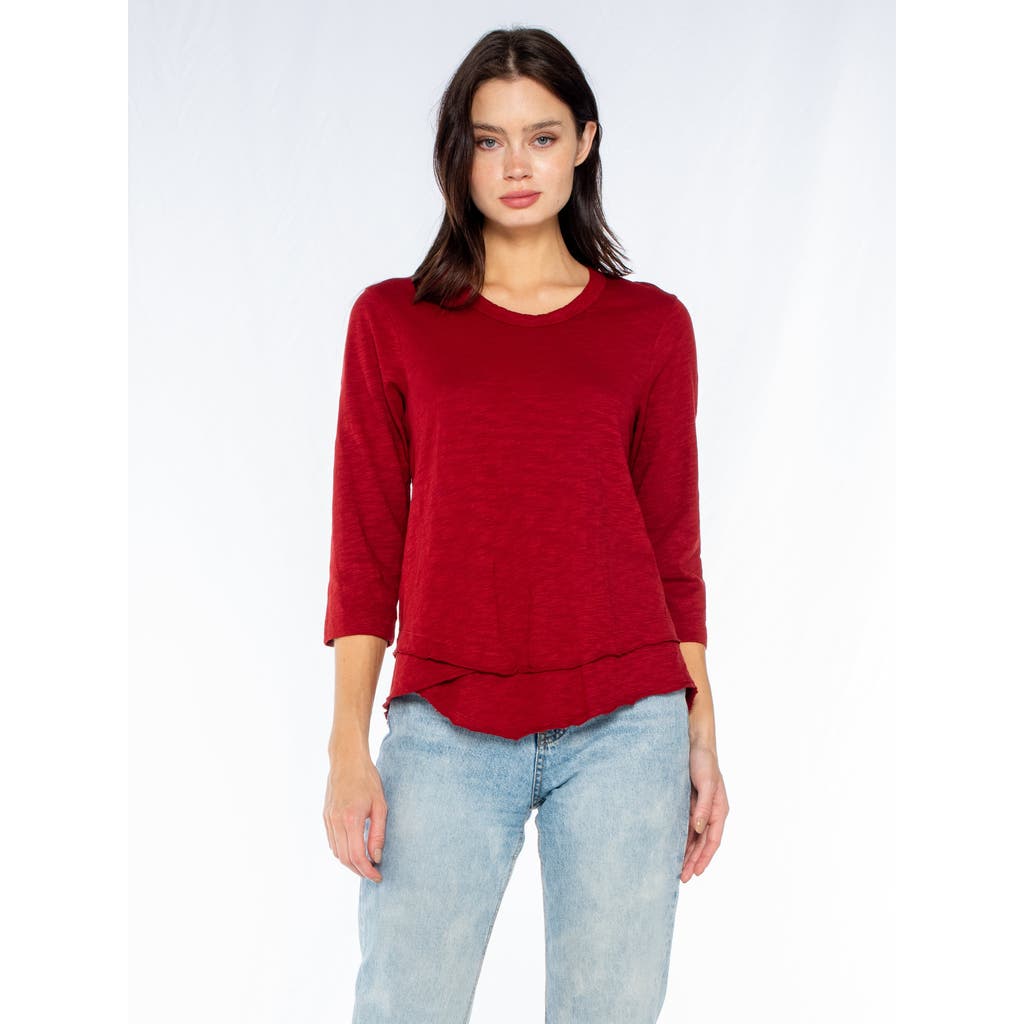 Wilt Clothing Shrunken Crew 3/4 Sleeve Mock Layer Tee In Multi