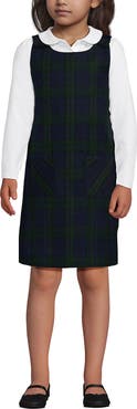 Lands' End Girls Plaid Button Shoulder Patch Pocket Jumper