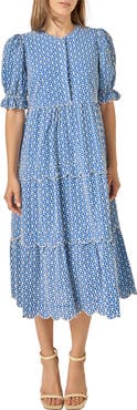 English Factory Scalloped Print Cotton Midi Dress