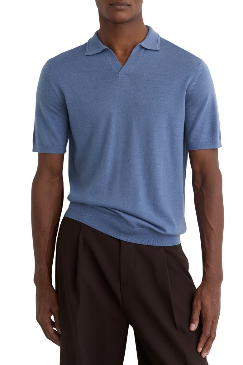 Duchie Short Sleeve Wool Polo Sweater, Main, color, NORDIC BLUE