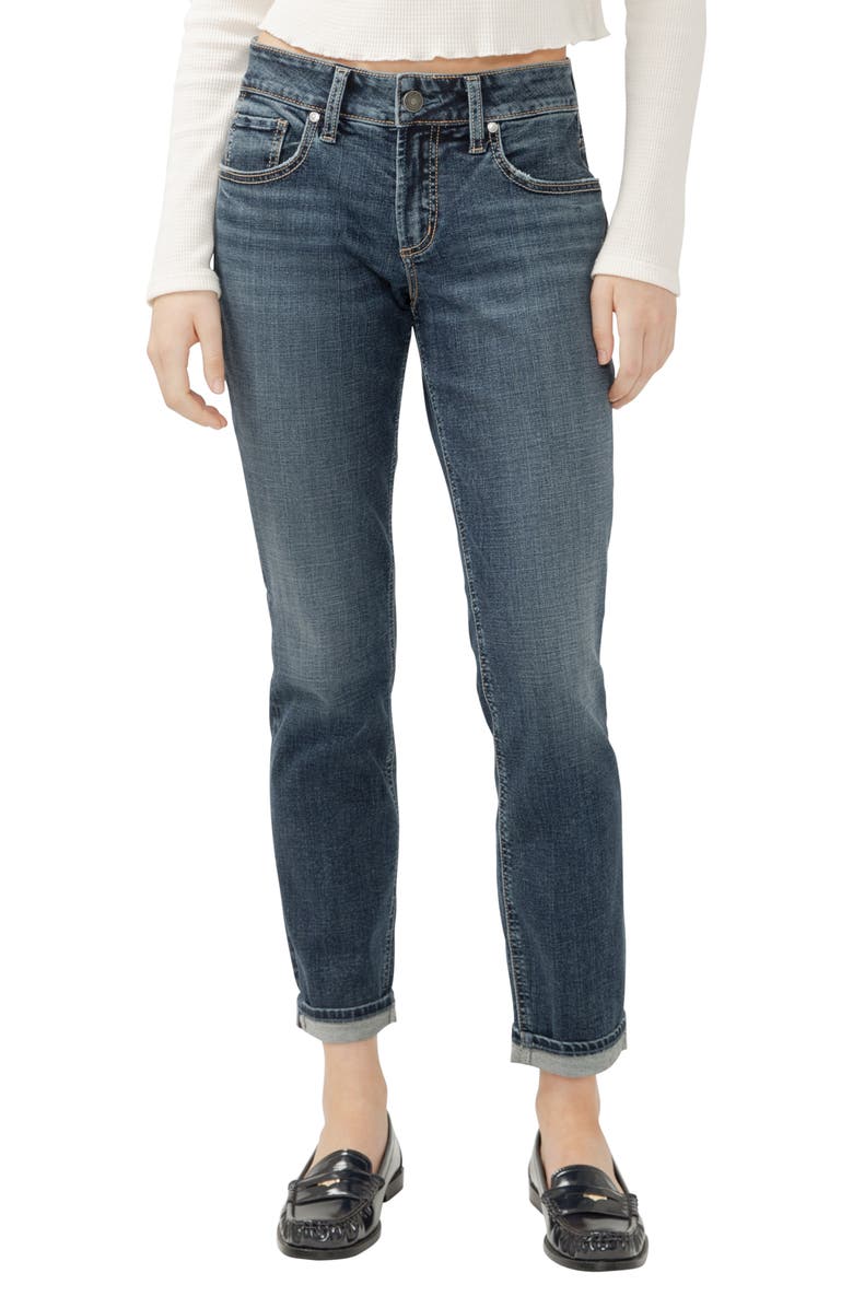 Silver Jeans Co. Curvy Mid Rise Boyfriend Jeans, Main, color, 