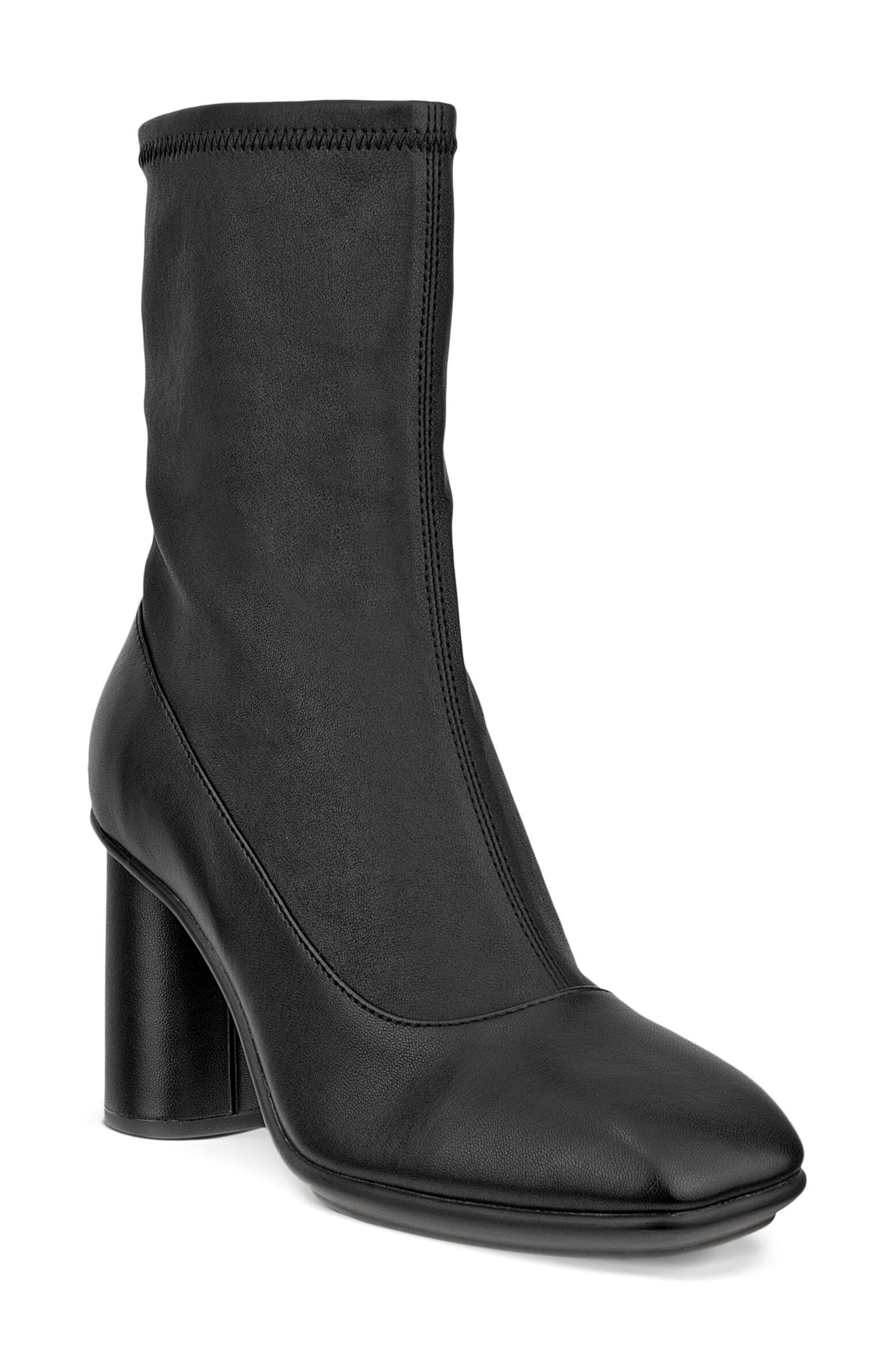 Sculpted Alba Block Leather Bootie, Main, color, BLACK