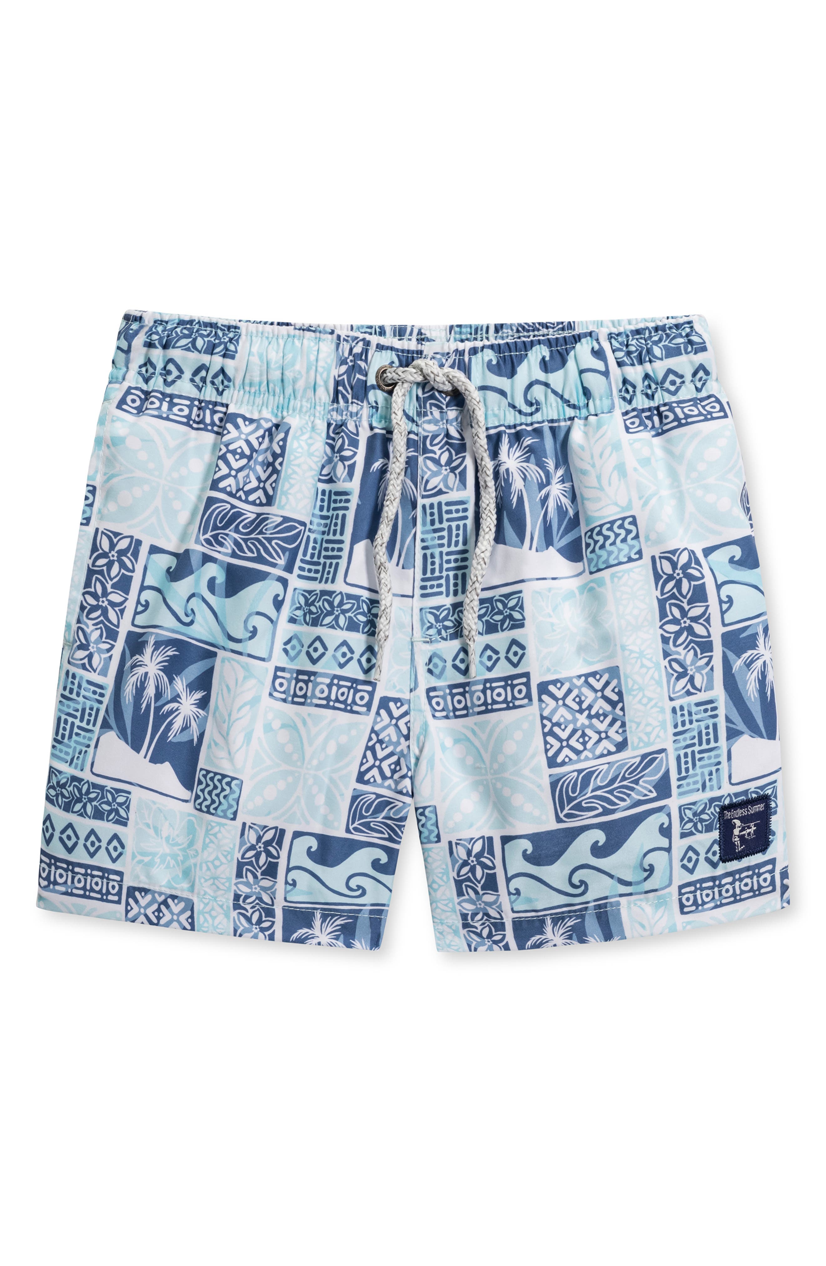 THE ENDLESS SUMMER Kids' Palm Print Swim Trunks