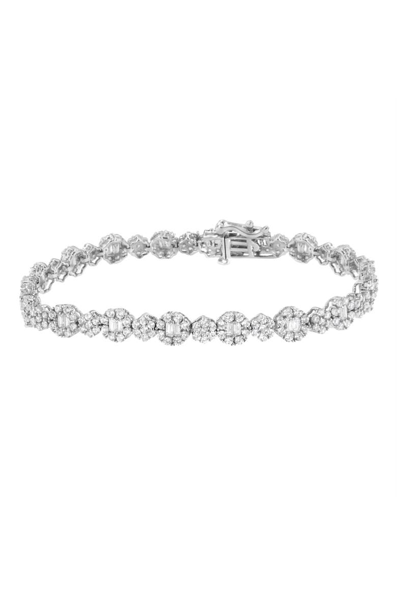 10K White Gold 4.0 cttw and Baguette Diamond Floral Cluster Link Bracelet, Main, color, White
