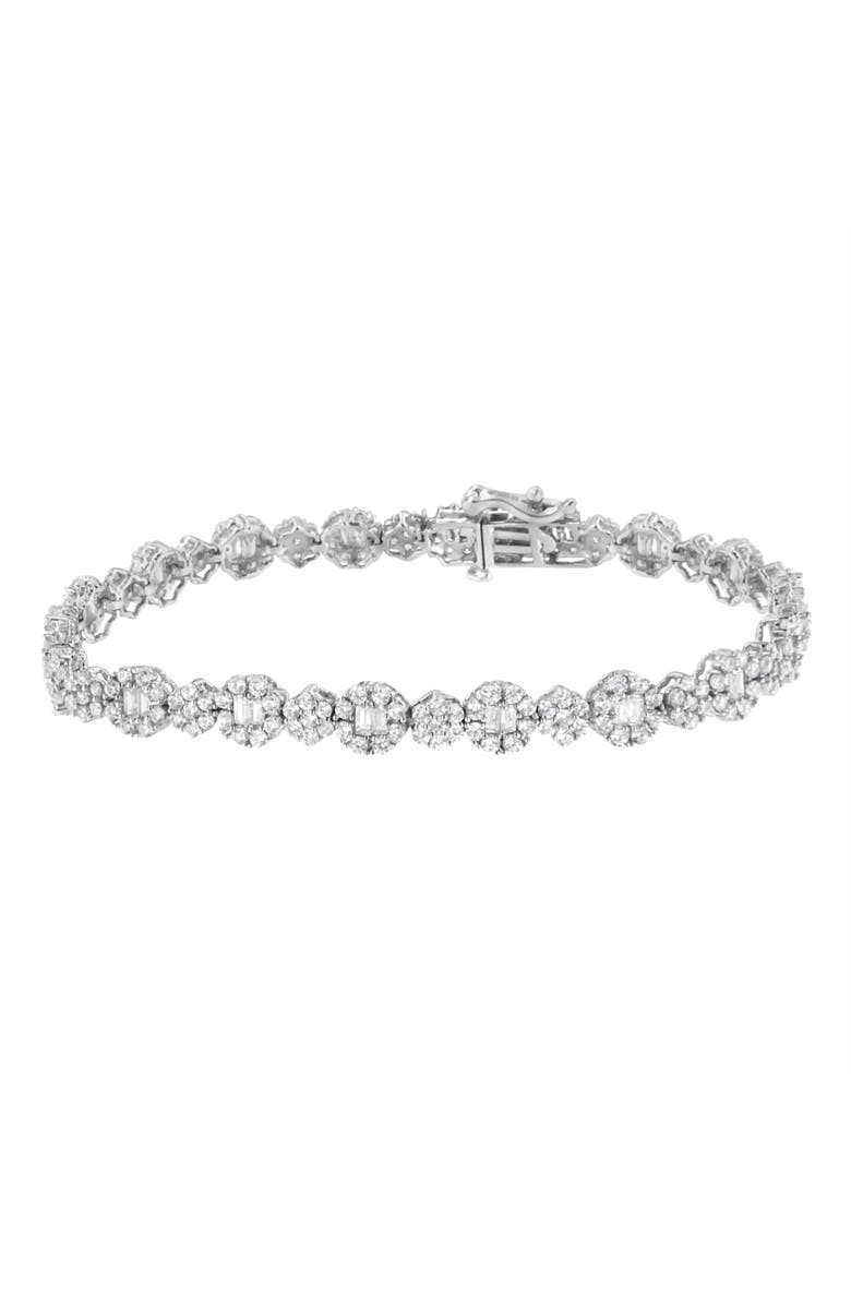 Haus of Brilliance 10K White Gold 4.0 cttw and Baguette Diamond Floral Cluster Link Bracelet, Main, color, White