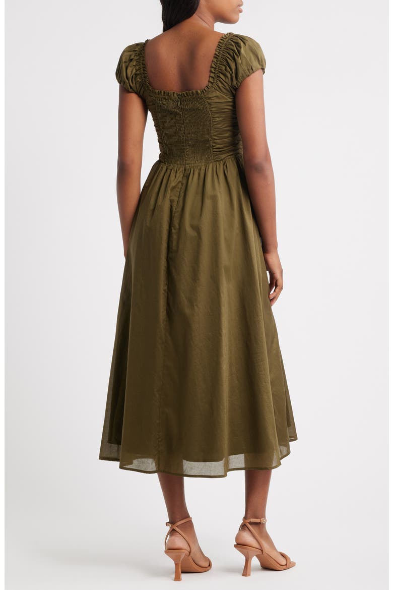 Gathered Bodice Cotton Midi Dress, Alternate, color, OLIVE