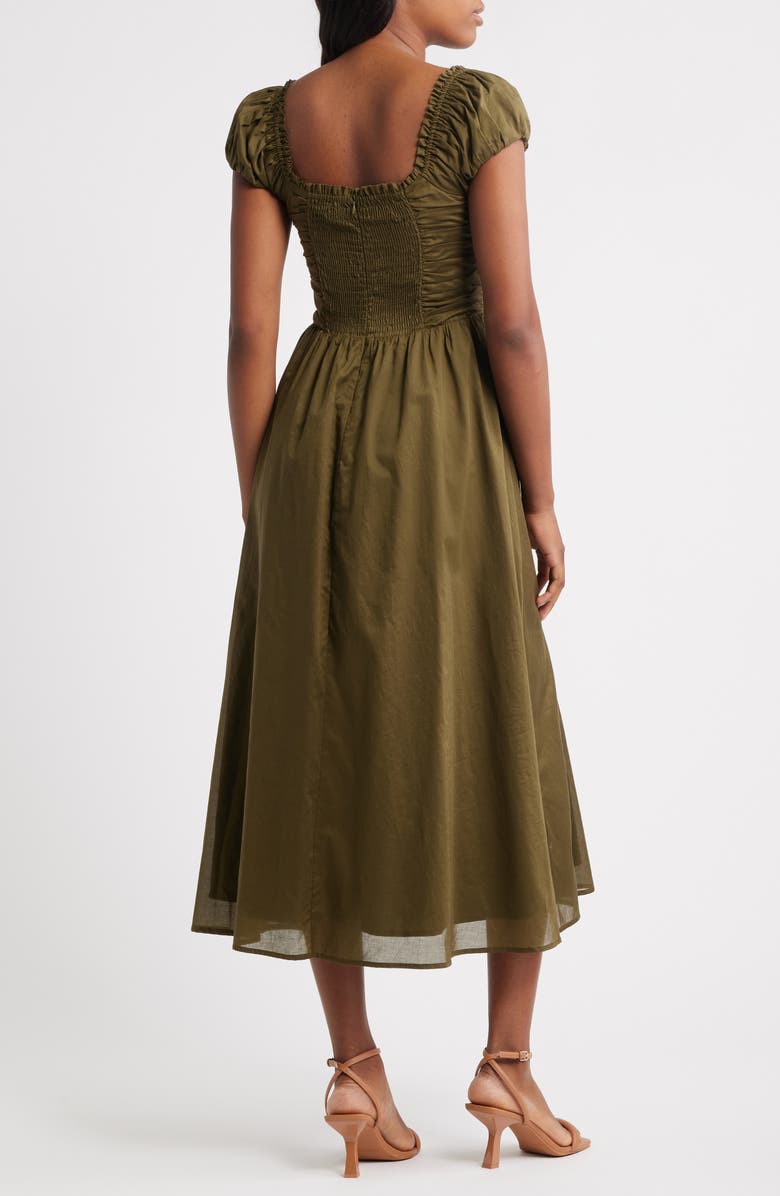 Gathered Bodice Cotton Midi Dress