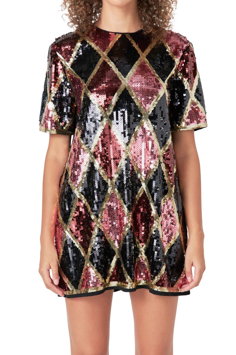 Sequins Shift Minidress, Alternate, color, BURGUNDY MULTI