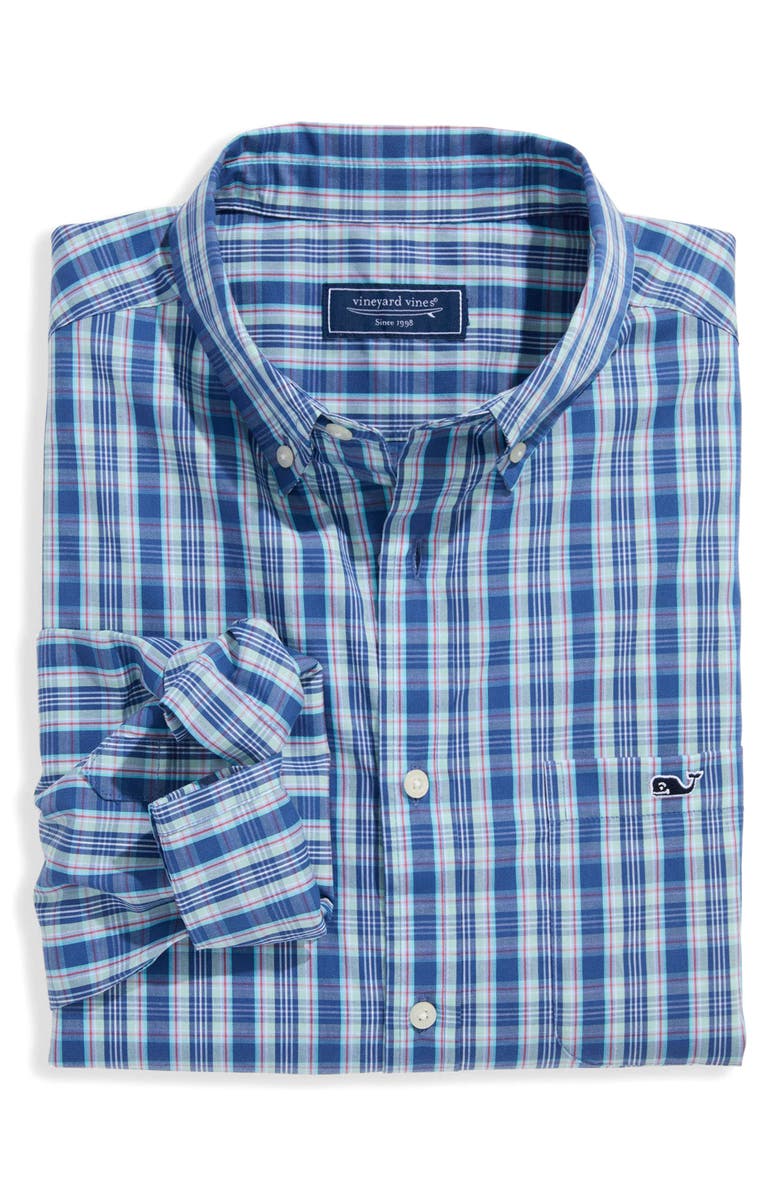vineyard vines Wavecrest Plaid Stretch Cotton Poplin Button-Down Shirt, Alternate, color, Moonshine