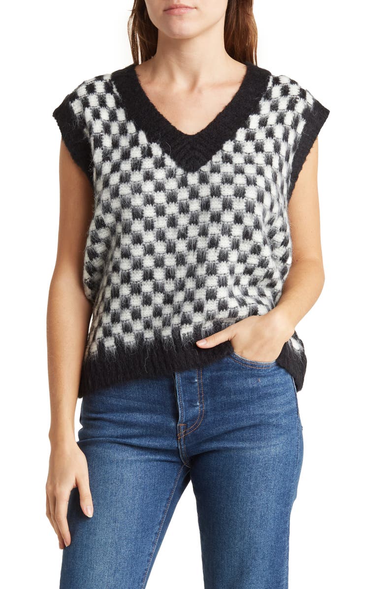 FRNCH Checkered Knit Vest, Main, color, 