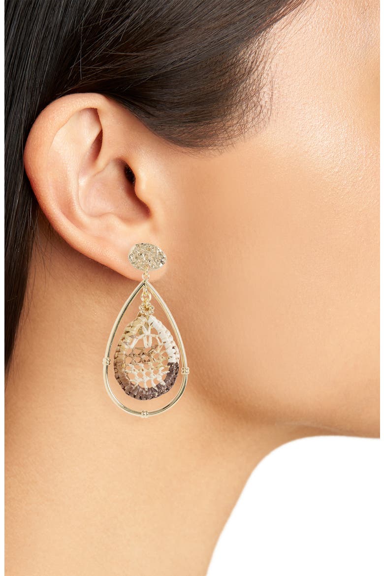 Raffia Cage Drop Earrings, Alternate, color, BROWN OMBRE