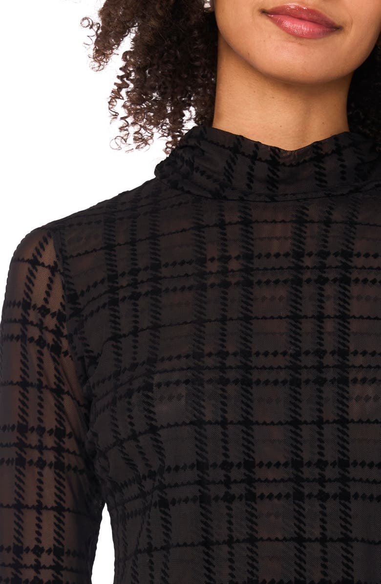 Parker Plaid Mock Neck Long Sleeve Mesh Top, Alternate, color, Rich Black