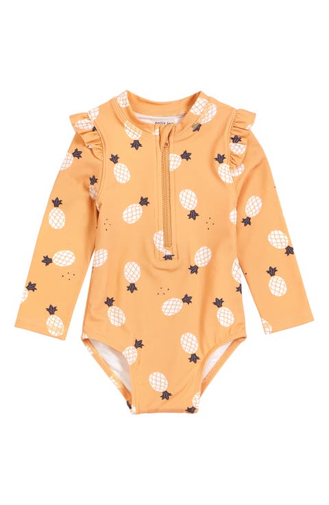 Pineapples Long Sleeve One-Piece Rashguard Swimsuit