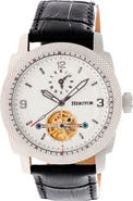 Heritor Automatic Helmsley Semi-Skeleton Leather-Band Watch