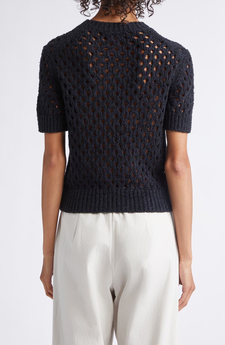 Vince Boxy Honeycomb Knit Short Sleeve Sweater, Alternate, color, Black