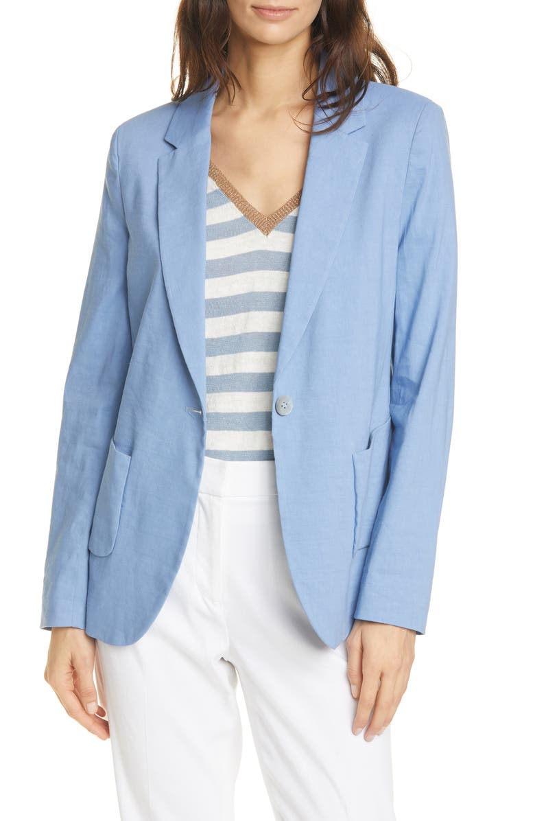 SEVENTY VENEZIA Seventy Front Button Linen Blend Jacket, Main, color,