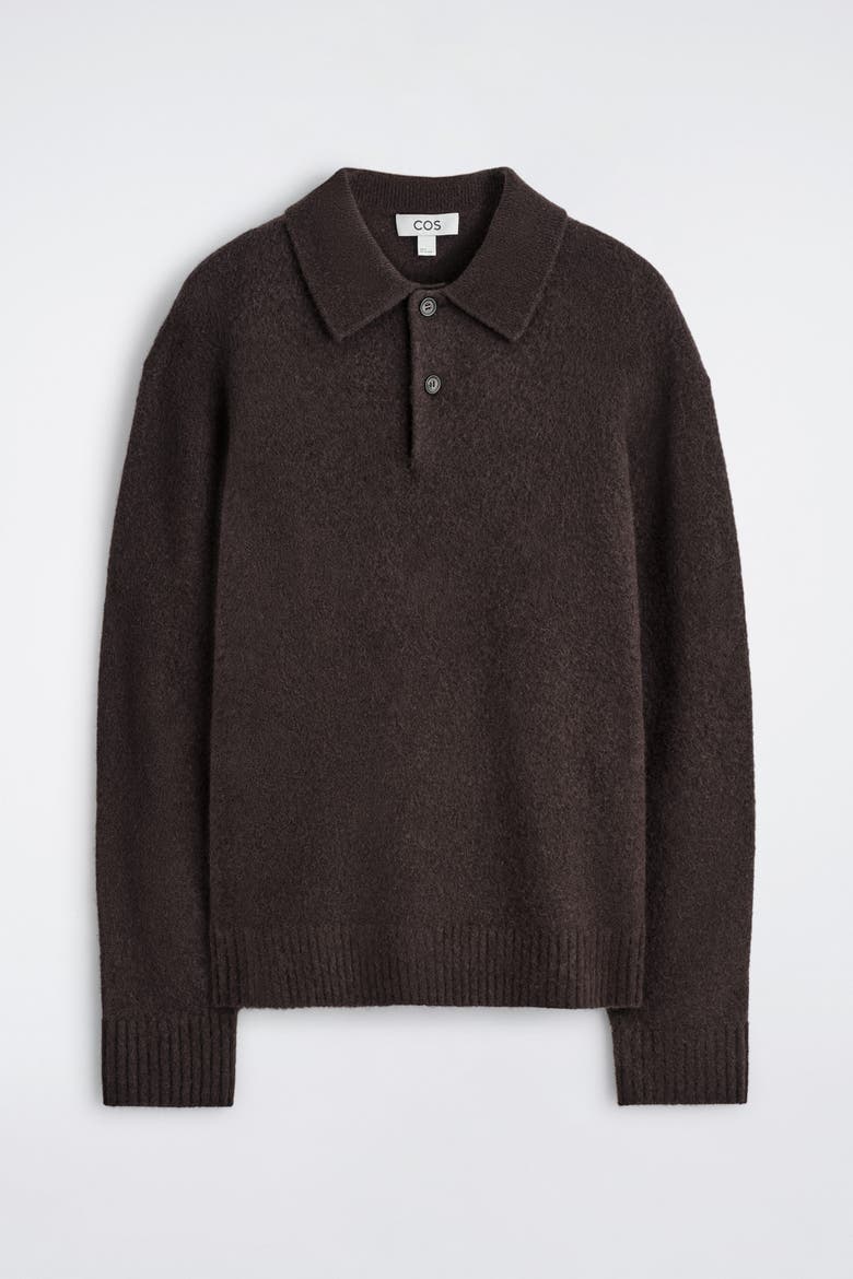 Brushed-Wool Polo Shirt, Alternate, color, DARK BROWN
