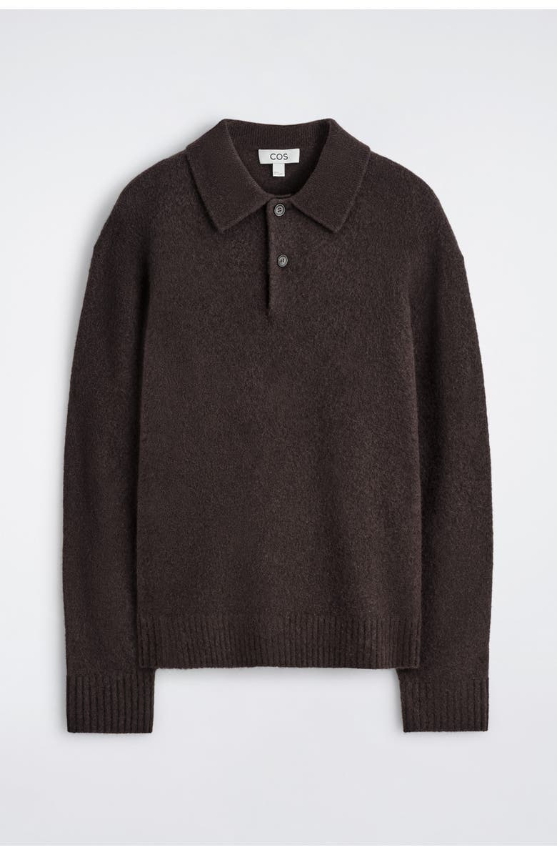 COS Brushed-Wool Polo Shirt, Alternate, color, Dark Brown