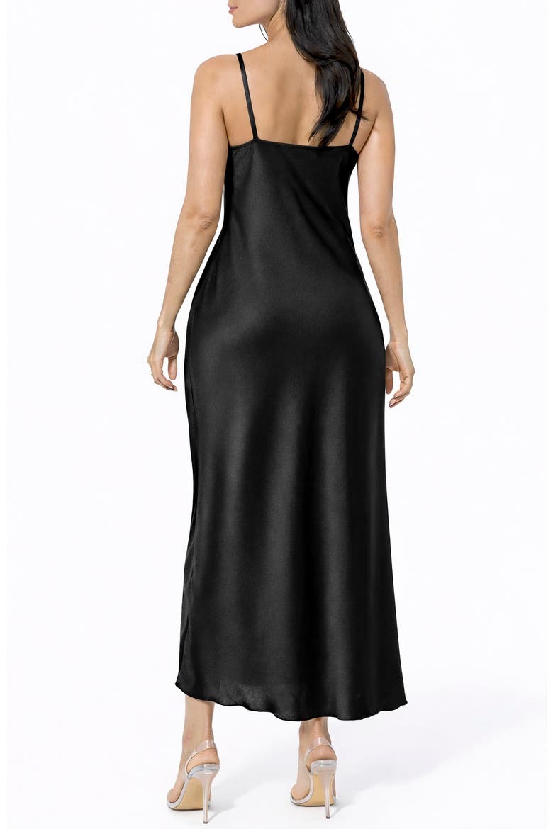 Satin V-Neck Sleeveless Maxi Dress, Alternate, color, BLACK