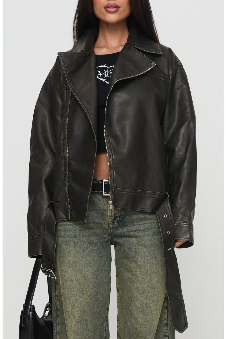 Aldrich Oversize Faux Leather Moto Jacket, Main, color, WASHED GREY