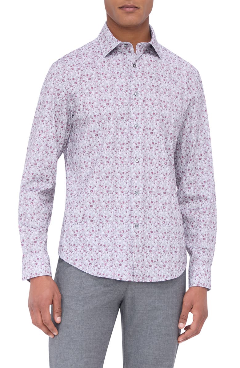 Bugatchi James OoohCotton<sup>®</sup> Floral Button-Up Shirt, Main, color, Cement
