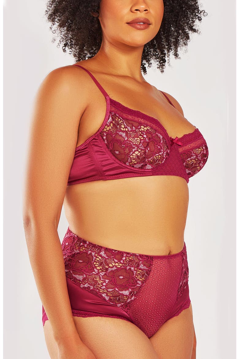 Two-Toned Lace Bra & High-Waist Panty Set, Alternate, color, Wine
