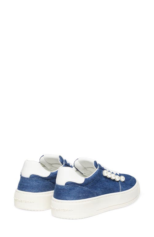 Stuart Weitzman Denim Pearly Stud Low-top Sneakers In Washed/white