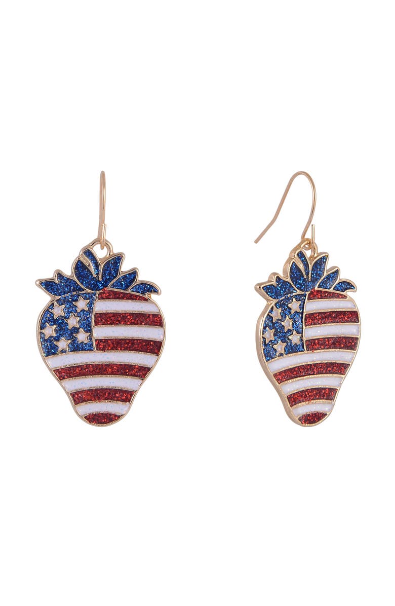 Hallmark American Flag Strawberry Earrings, Main, color, Red