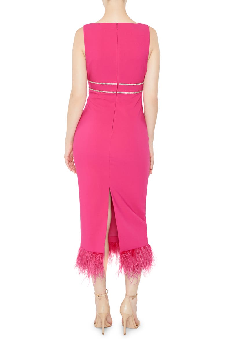 Corianne Feather Trim Empire Waist Midi Dress, Alternate, color, FUSCHIA