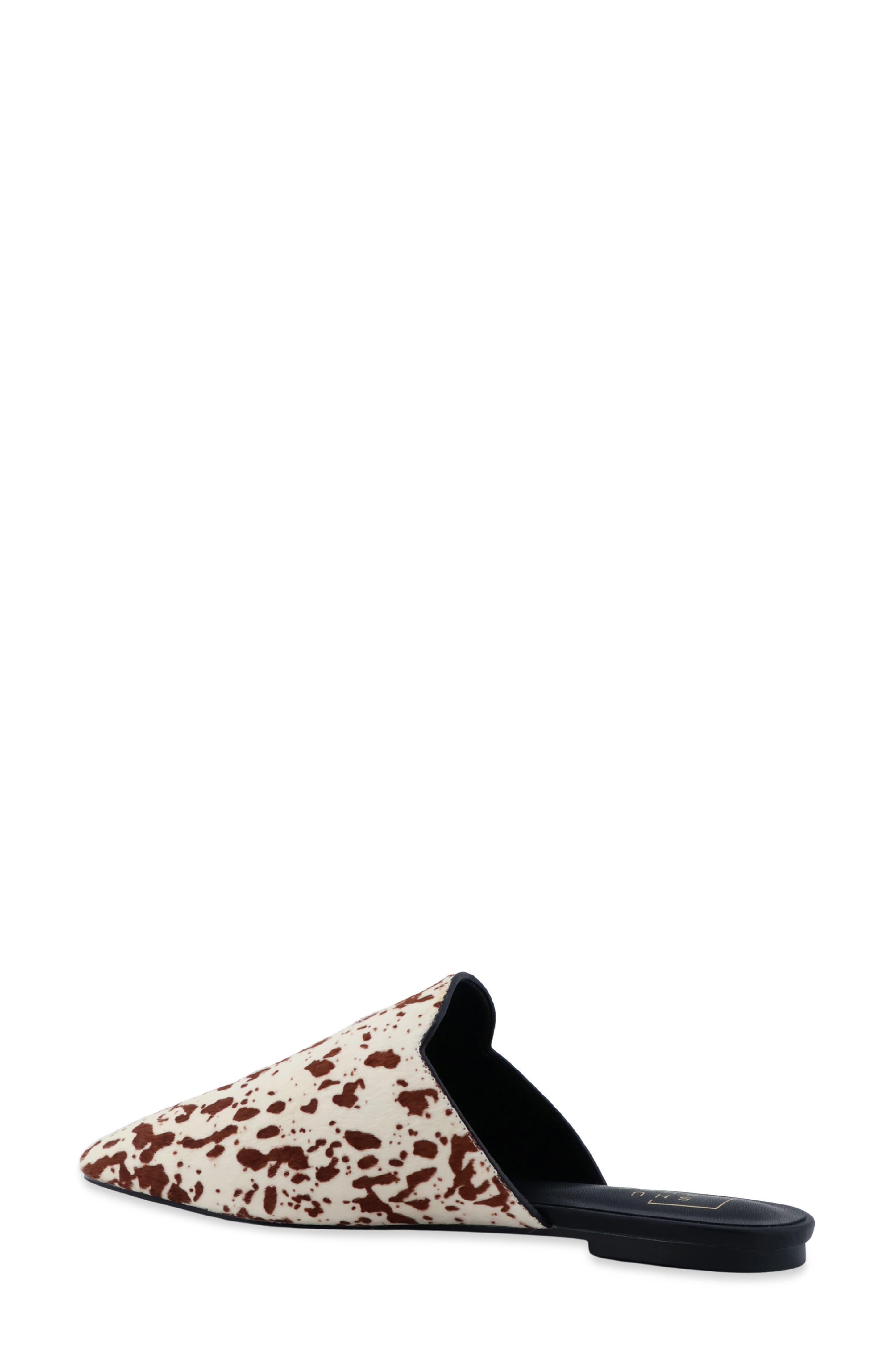 Atlas Faux Fur Flat Mule, Alternate, color, COW HAIR