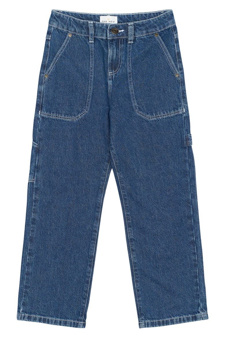 Kids' Parks Contrast Stitch Straight Leg Jeans, Main, color, BLUE DENIM