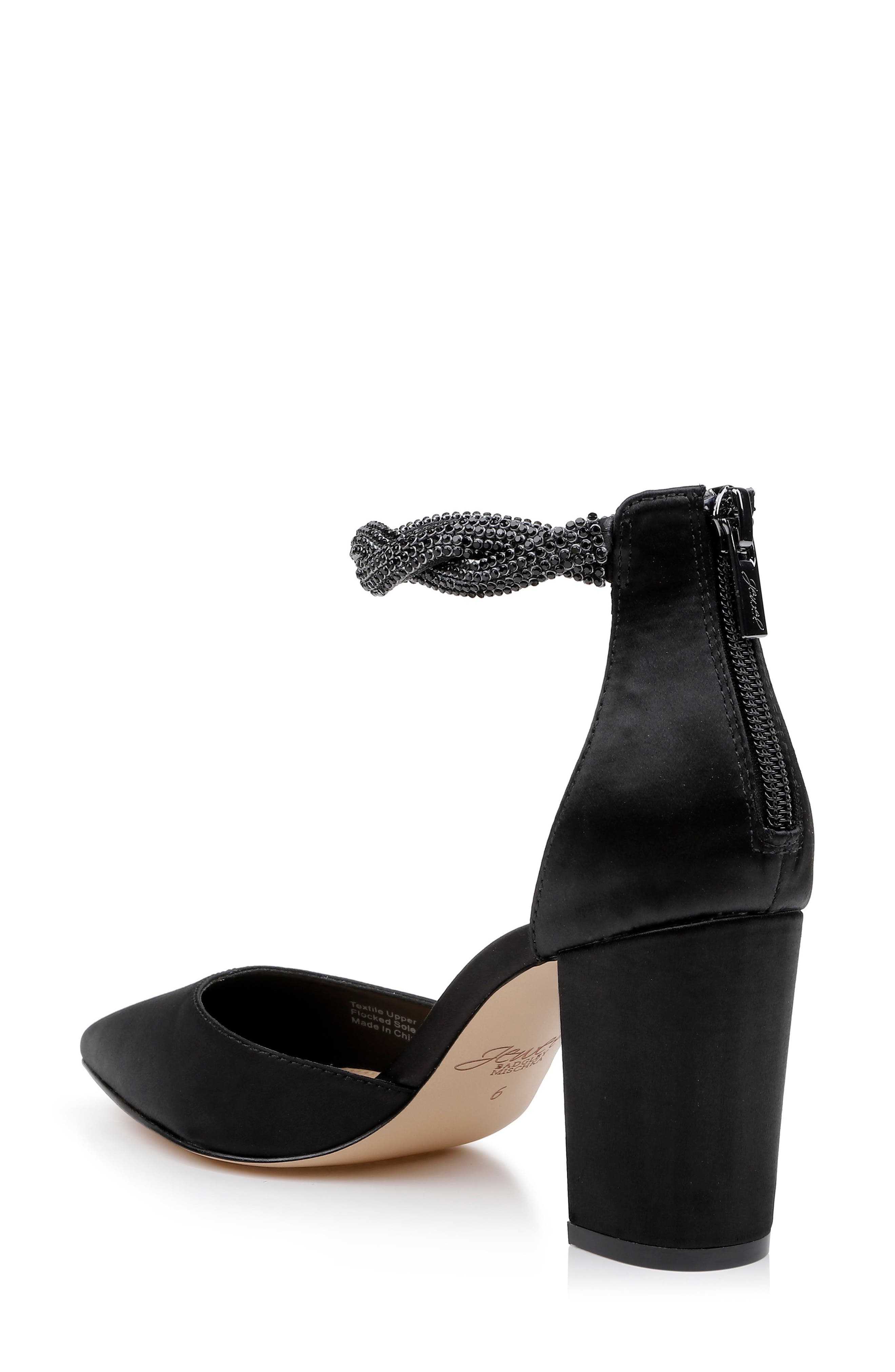 Jewel Badgley Mischka Tinsley Ankle Strap Pointed Toe Pump, Alternate, color, Black Satin