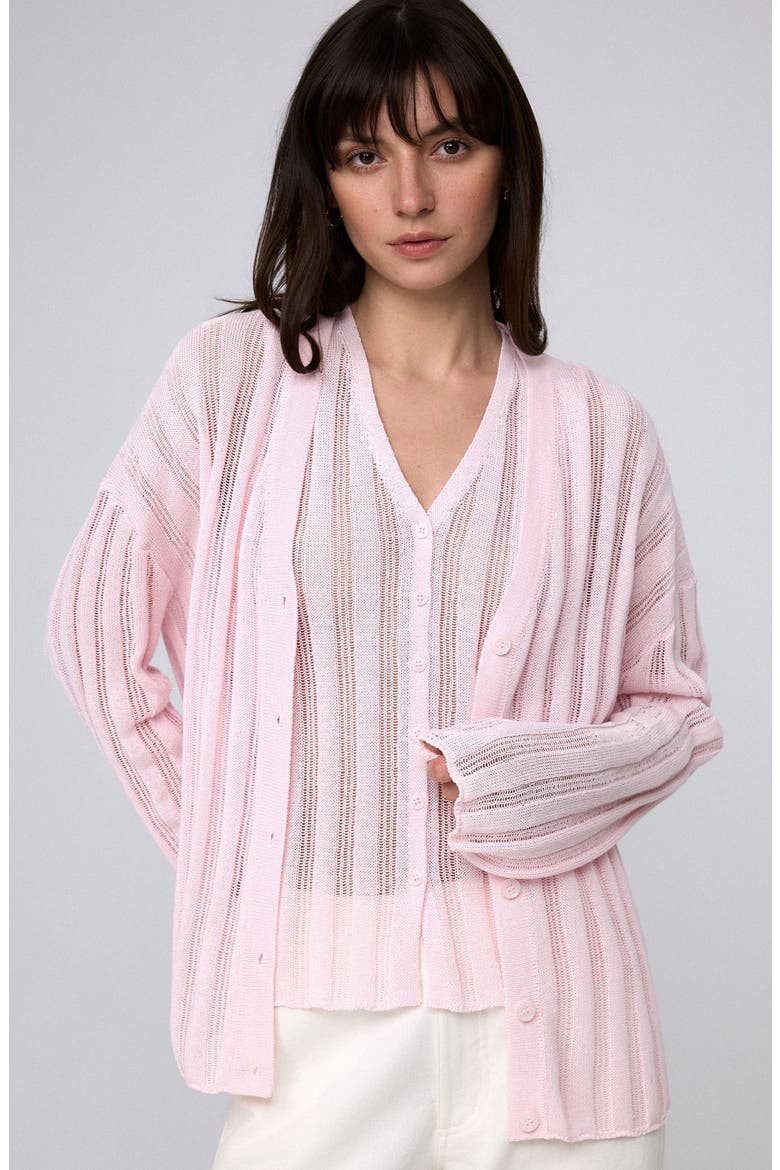 Sumire Open Knit Striped Cardigan, Main, color, Light Pink