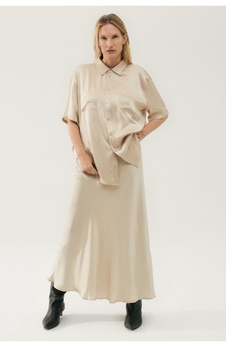 SILK LAUNDRY SHORT SLEEVE BOYFRIEND SHIRT HAZELNUT, Alternate, color, 